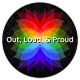 Out Loud & Proud Logo becomes outlined in white on mouse over